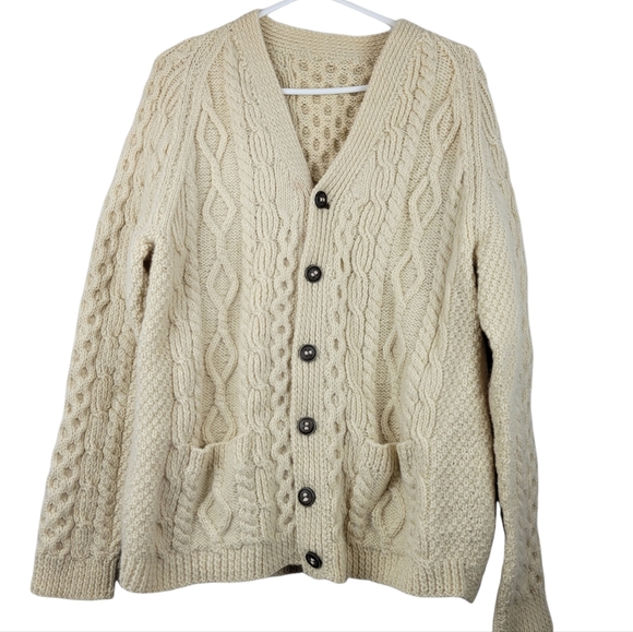 Vintage Sweaters - Vintage Handmade Wool Chunky Cable Knit Cardigan